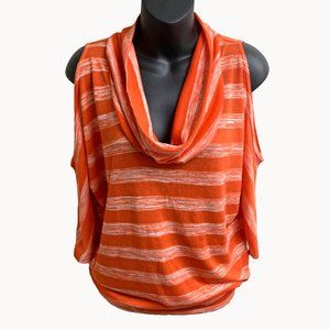 DEREK HEART Orange‎ Cream 3/4 Sleeve Cold Shoulder Knit Top